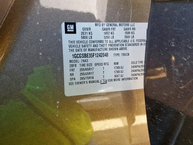 1GCGSBE35F1242048 - 2015 CHEVROLET COLORADO L BROWN photo 10