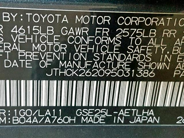 JTHCK262095031386 - 2009 LEXUS IS 250 BLUE photo 10