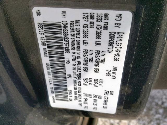 1D4HS38N93F574986 - 2003 DODGE DURANGO SP GRAY photo 10