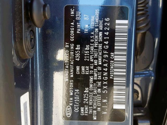 5XXGN4A79FG414226 - 2015 KIA OPTIMA EX GRAY photo 10