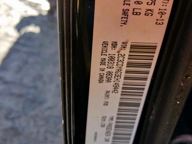 2C3CDYAG3EH149442 - 2014 DODGE CHALLENGER BLACK photo 10