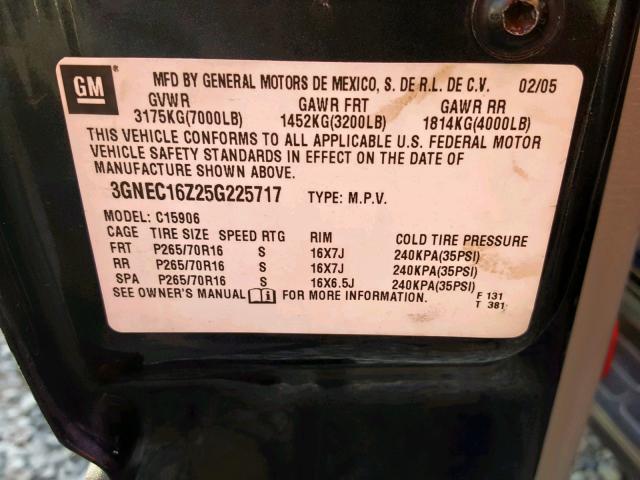 3GNEC16Z25G225717 - 2005 CHEVROLET SUBURBAN C GRAY photo 10