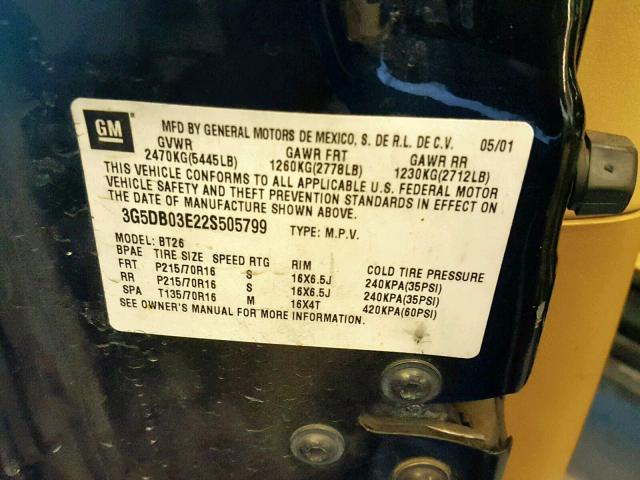 3G5DB03E22S505799 - 2002 BUICK RENDEZVOUS BLACK photo 10