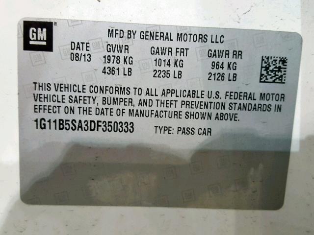 1G11B5SA3DF350333 - 2013 CHEVROLET MALIBU LS WHITE photo 10