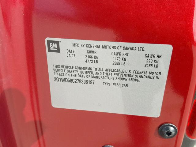 2G1WD58C279306197 - 2007 CHEVROLET IMPALA SUP მუქწითელი ფოტო 10