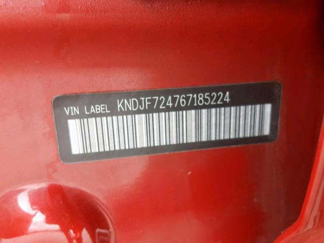 KNDJF724767185224 - 2006 KIA NEW SPORTA RED photo 10