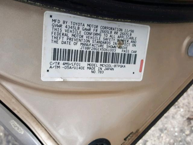 JT8BF28G1X5061003 - 1999 LEXUS ES 300 TAN photo 10