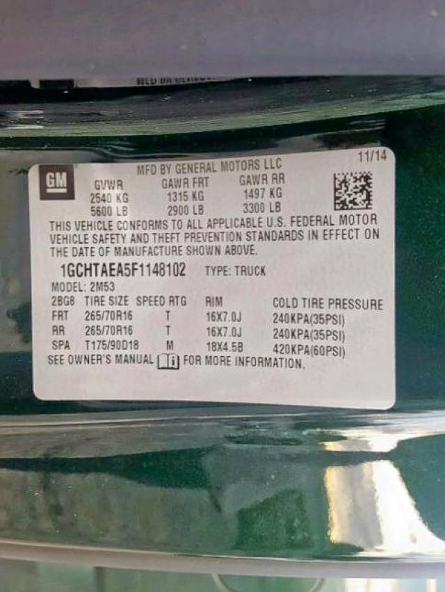 1GCHTAEA5F1148102 - 2015 CHEVROLET COLORADO GREEN photo 10