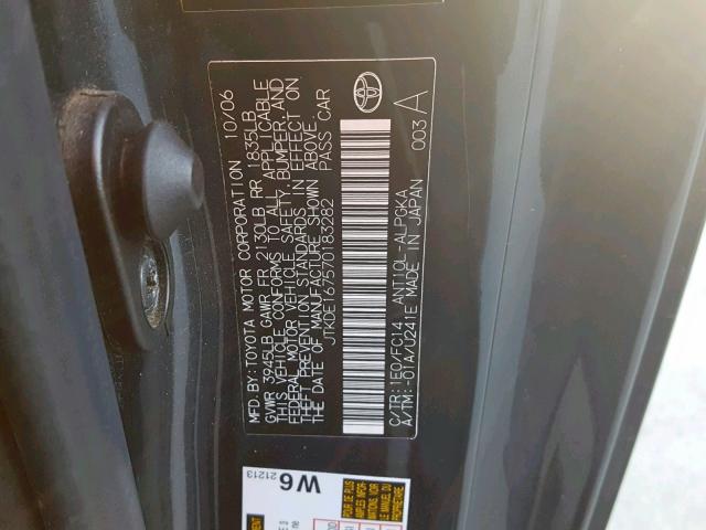 JTKDE167570183282 - 2007 TOYOTA SCION TC CHARCOAL photo 10