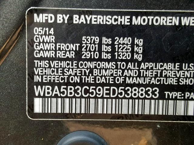 WBA5B3C59ED538833 - 2014 BMW 535 XI GRAY photo 10