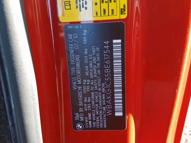 WBAKG1C55BE617544 - 2011 BMW 335 IS RED photo 10