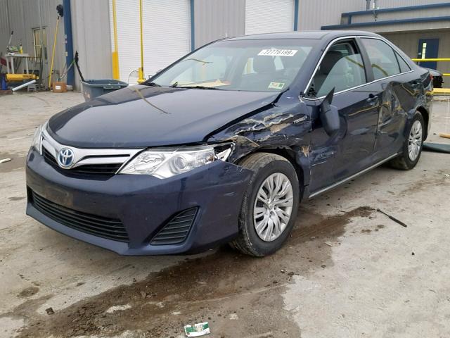 4T1BD1FK4EU116759 - 2014 TOYOTA CAMRY HYBR BLUE photo 2