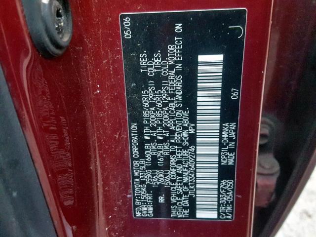 JTLKT334764092746 - 2006 TOYOTA SCION XB Қызыл фото 10