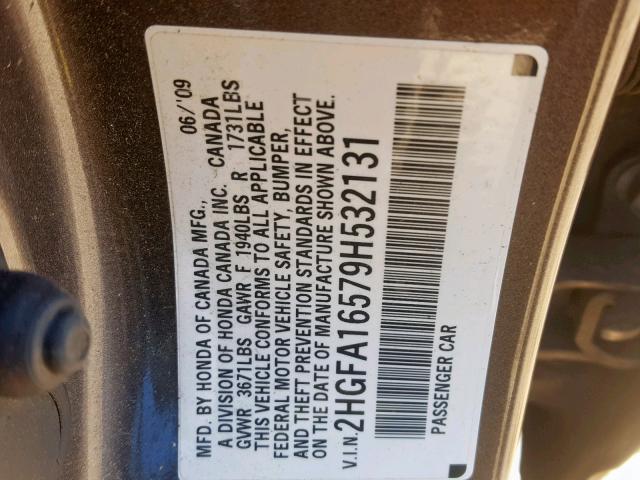 2HGFA16579H532131 - 2009 HONDA CIVIC LX 灰色 照片 10