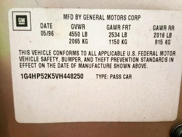 1G4HP52K5VH448250 - 1997 BUICK LESABRE CU BEIGE photo 10