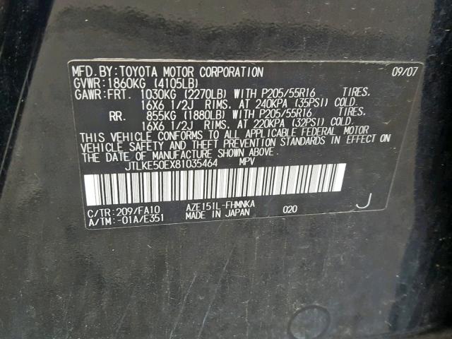 JTLKE50EX81035464 - 2008 TOYOTA SCION XB Қара фото 10