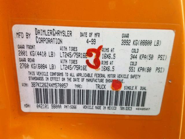 3B7KC26Z4XM570057 - 1999 DODGE RAM 2500 ORANGE photo 10