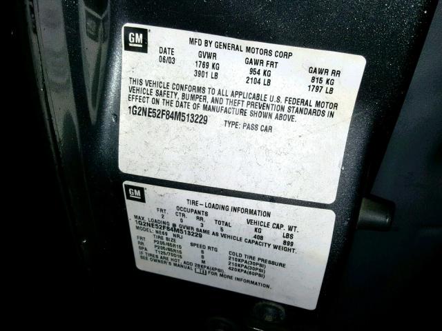 1G2NE52F84M513229 - 2004 PONTIAC GRAND AM S CHARCOAL photo 10