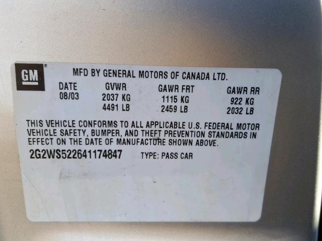 2G2WS522641174847 - 2004 PONTIAC GRAND PRIX SILVER photo 10