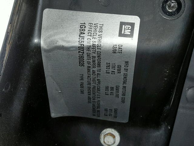 1G8AJ55F07Z180026 - 2007 SATURN ION LEVEL SILVER photo 10