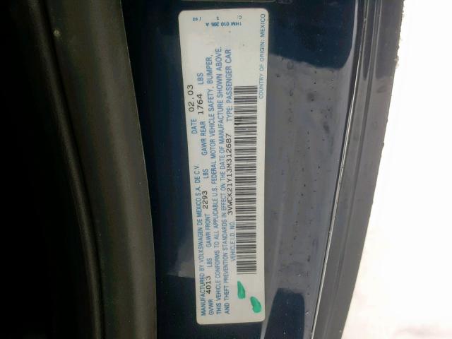 3VWCK21Y13M312687 - 2003 VOLKSWAGEN NEW BEETLE Qara foto 10