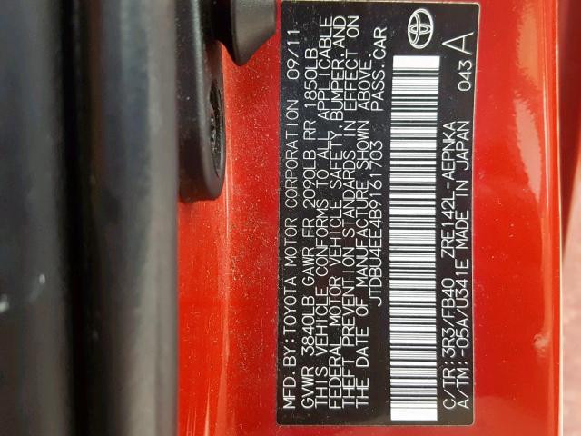 JTDBU4EE4B9161703 - 2011 TOYOTA COROLLA BA RED photo 10