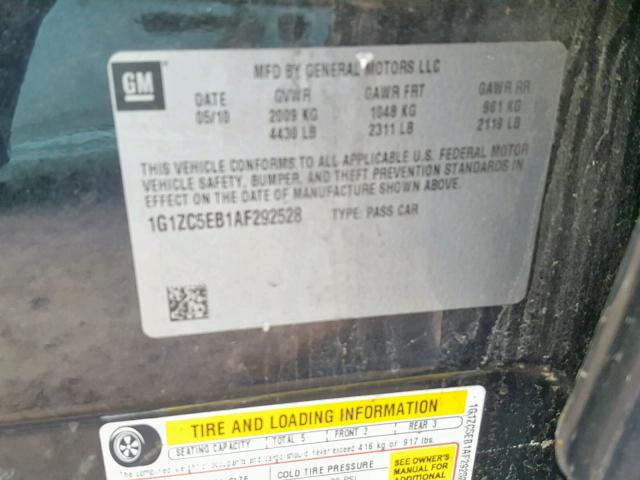 1G1ZC5EB1AF292528 - 2010 CHEVROLET MALIBU 1LT 黑色 照片 10