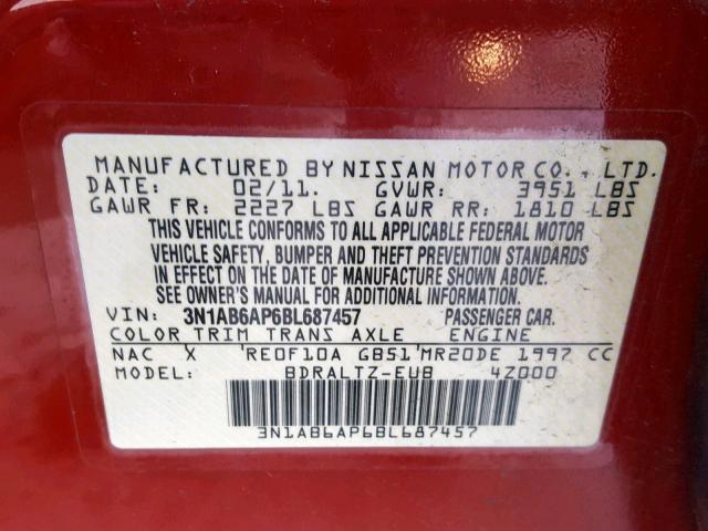 3N1AB6AP6BL687457 - 2011 NISSAN SENTRA 2.0 RED photo 10