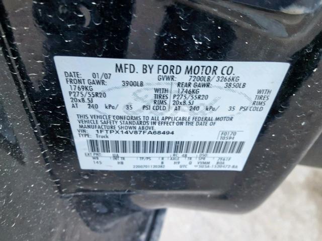 1FTPX14V87FA68494 - 2007 FORD F150 BLACK photo 10