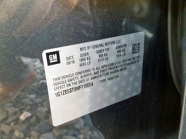 1G1ZE5ST8HF115654 - 2017 CHEVROLET MALIBU LT GRAY photo 10
