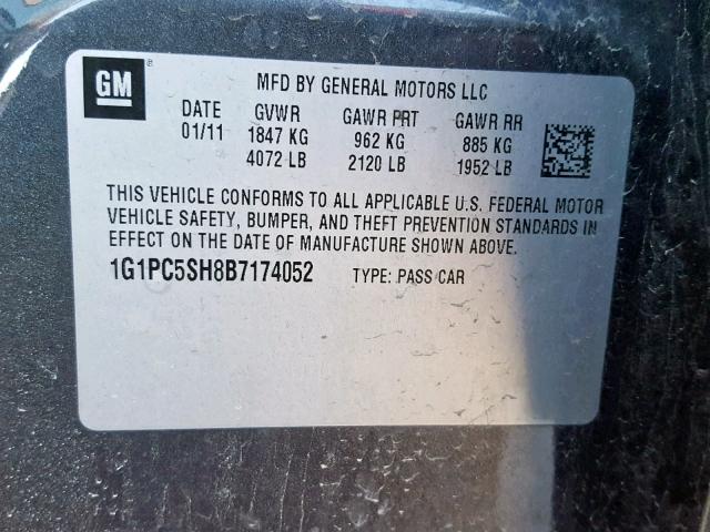 1G1PC5SH8B7174052 - 2011 CHEVROLET CRUZE LS GRAY photo 10