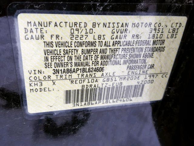 3N1AB6AP1BL624606 - 2011 NISSAN SENTRA 2.0 BLACK photo 10