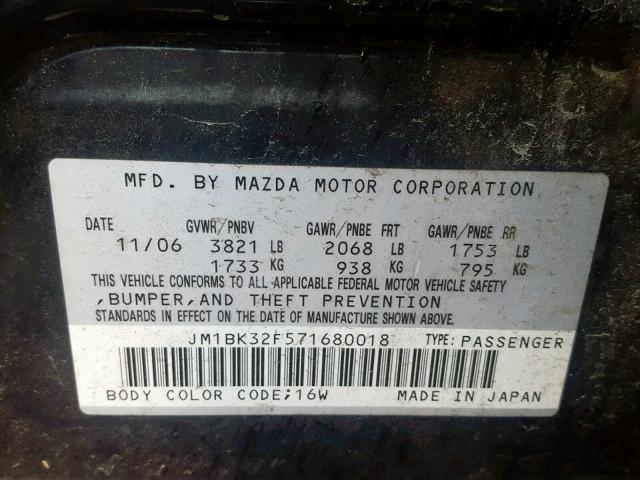 JM1BK32F571680018 - 2007 MAZDA 3 I 黑色 照片 10