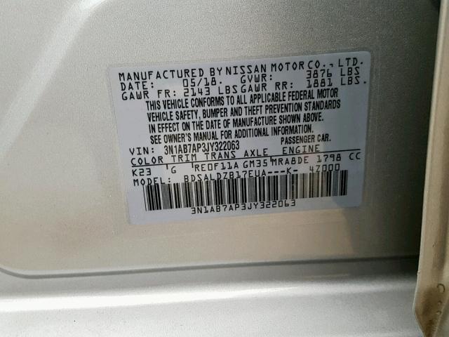 3N1AB7AP3JY322063 - 2018 NISSAN SENTRA S SILVER photo 10