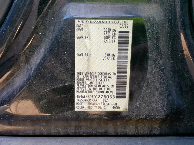 1N4AL3AP3FC276033 - 2015 NISSAN ALTIMA 2.5 蓝色 照片 10