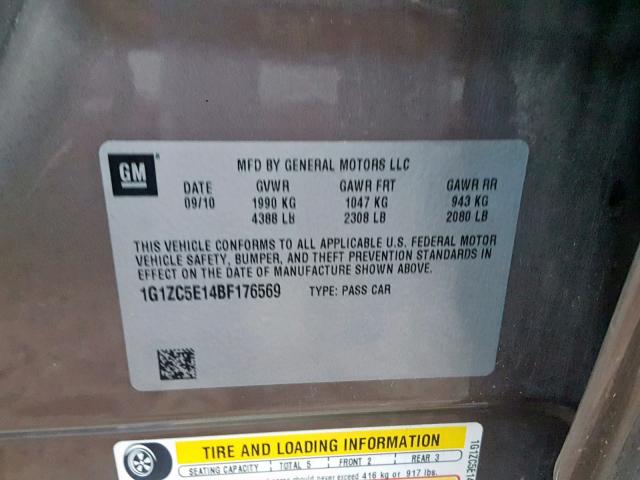 1G1ZC5E14BF176569 - 2011 CHEVROLET MALIBU 1LT ყავისფერი ფოტო 10