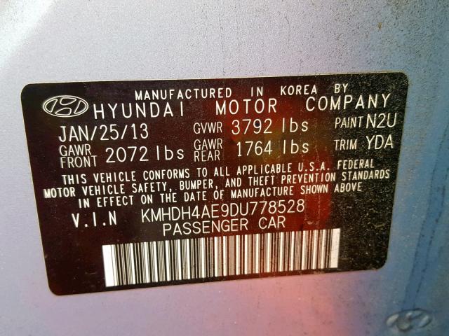 KMHDH4AE9DU778528 - 2013 HYUNDAI ELANTRA GL 蓝色 照片 10