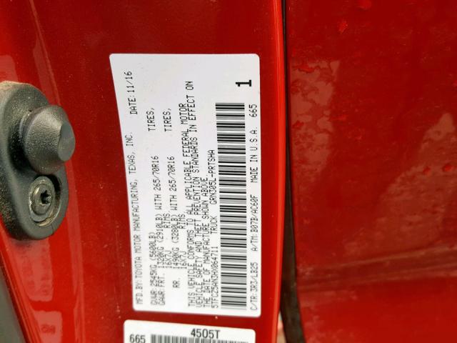 5TFCZ5AN3HX064711 - 2017 TOYOTA TACOMA DOU RED photo 10