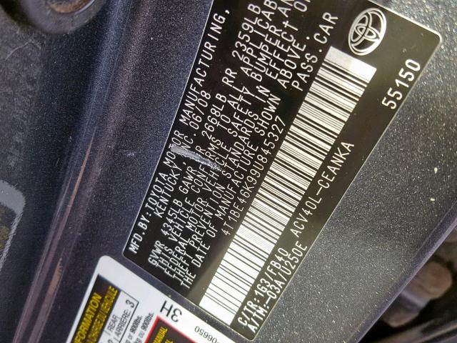 4T1BE46K99U845327 - 2009 TOYOTA CAMRY BASE Gri fotoğraf 10