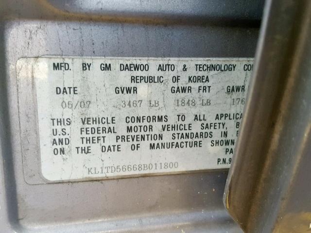 KL1TD56668B011800 - 2008 CHEVROLET AVEO BASE 绿色 照片 10