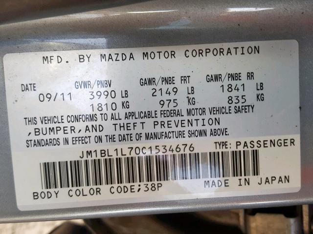 JM1BL1L70C1534676 - 2012 MAZDA 3 I GRAY photo 10