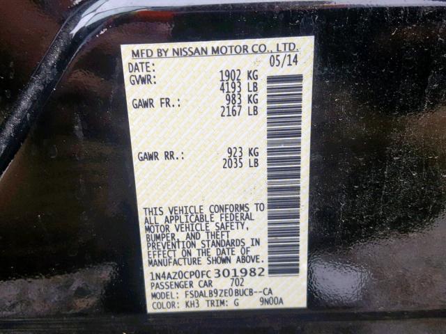 1N4AZ0CP0FC301982 - 2015 NISSAN LEAF S BLACK photo 10