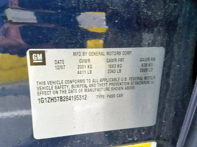 1G1ZH57B284195312 - 2008 CHEVROLET MALIBU 1LT BLUE photo 10