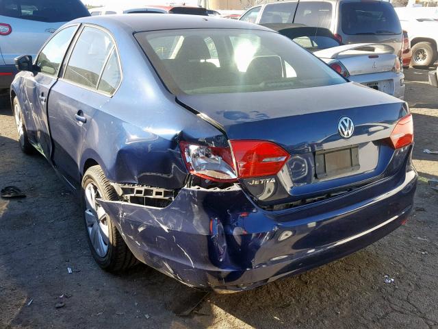 3VW2K7AJXCM394561 - 2012 VOLKSWAGEN JETTA BASE Կապույտ լուսանկար 3