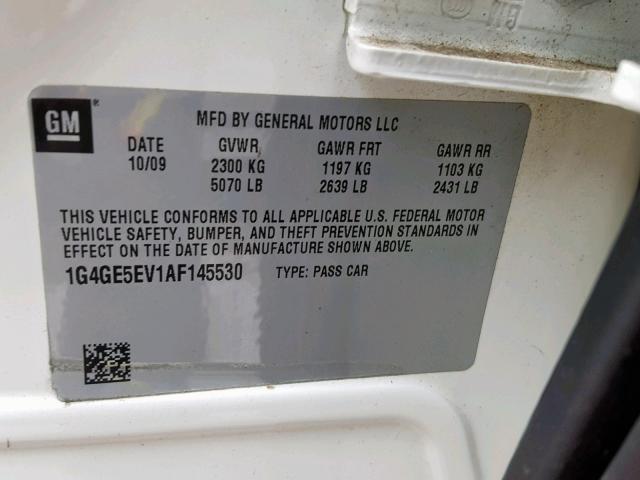 1G4GE5EV1AF145530 - 2010 BUICK LACROSSE C WHITE photo 10