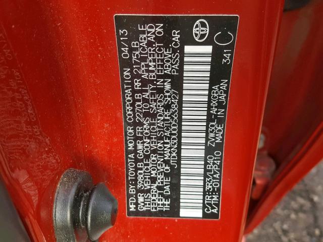 JTDKN3DU0D5638427 - 2013 TOYOTA PRIUS RED photo 10