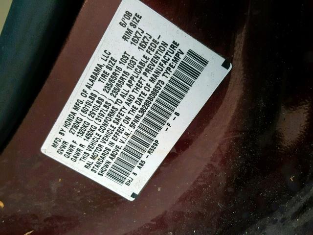 5FNRL38288B088573 - 2008 HONDA ODYSSEY LX BURGUNDY photo 10