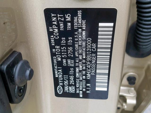 KMHGC4DF9BU139000 - 2011 HYUNDAI GENESIS 4. GOLD photo 10