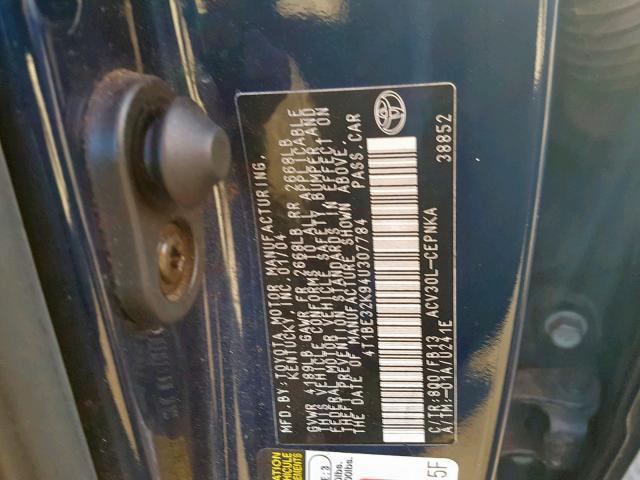 4T1BE32K94U307784 - 2004 TOYOTA CAMRY LE BLUE photo 10