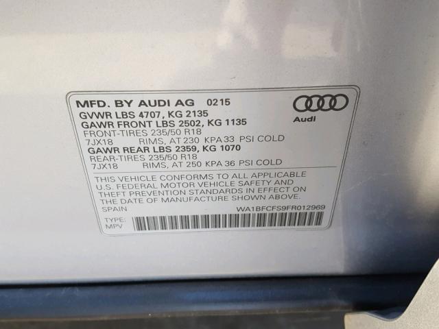 WA1BFCFS9FR012969 - 2015 AUDI Q3 PREMIUM SILVER photo 10